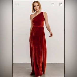 Tatiana Velvet One Shoulder Maxi in Rust